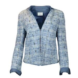 NEW? $1390 AKRIS PUNTO Blue and White with Black Tweed Jacket Size 6